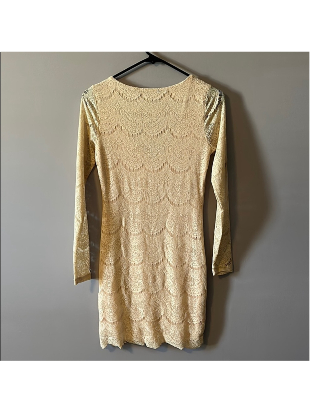 Forever 21 Peach Lace Sheath Mini Dress Boho Bridal Shower V-Neck - M - Picture 4 of 7